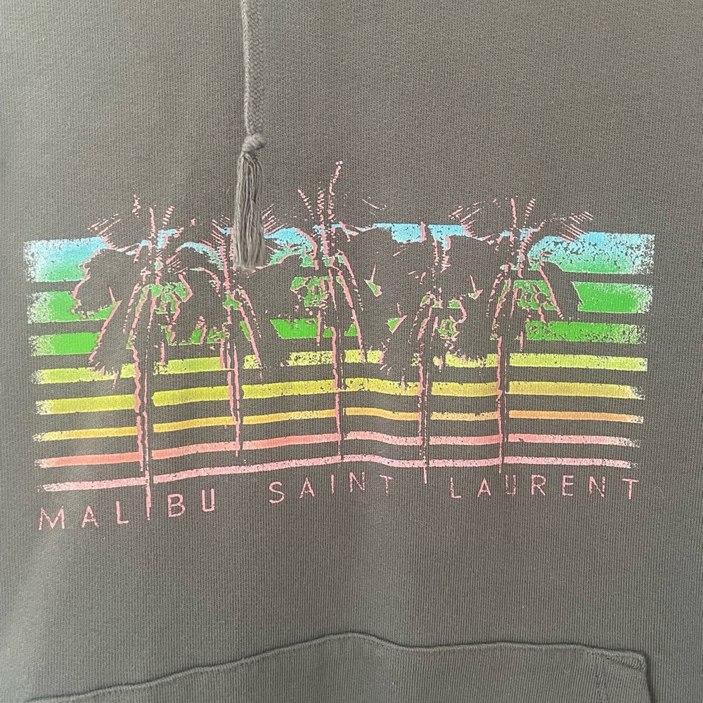 Authentic Saint Laurent Luxury Malibu Charcoal Hoodie with Palm Tree Graphic - Picture 5 of 13